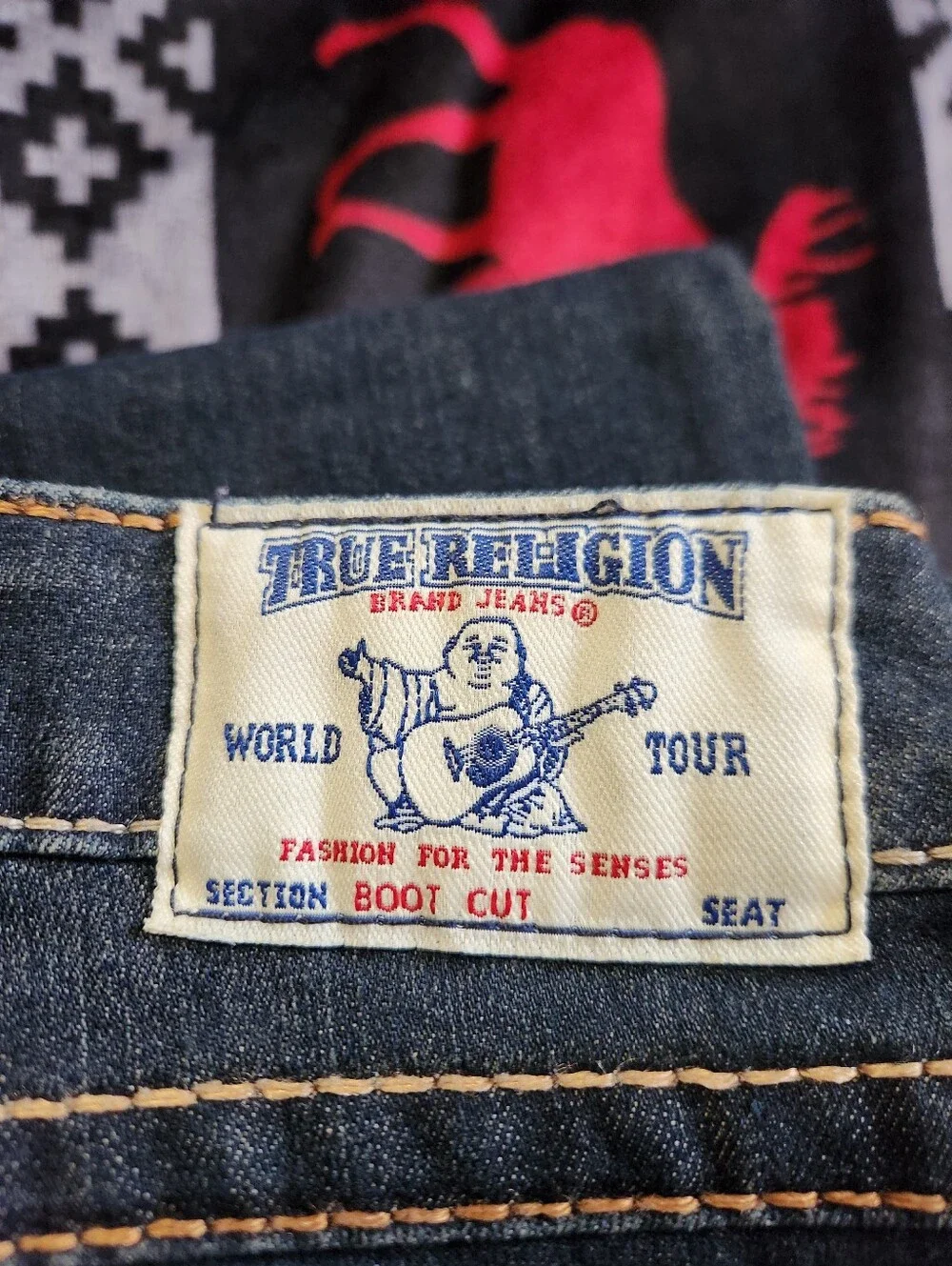 True Religion Dark Wash Rhinestone Flap Pocket Bootcut Jeans Size 28 Y2K - Picture 11 of 12